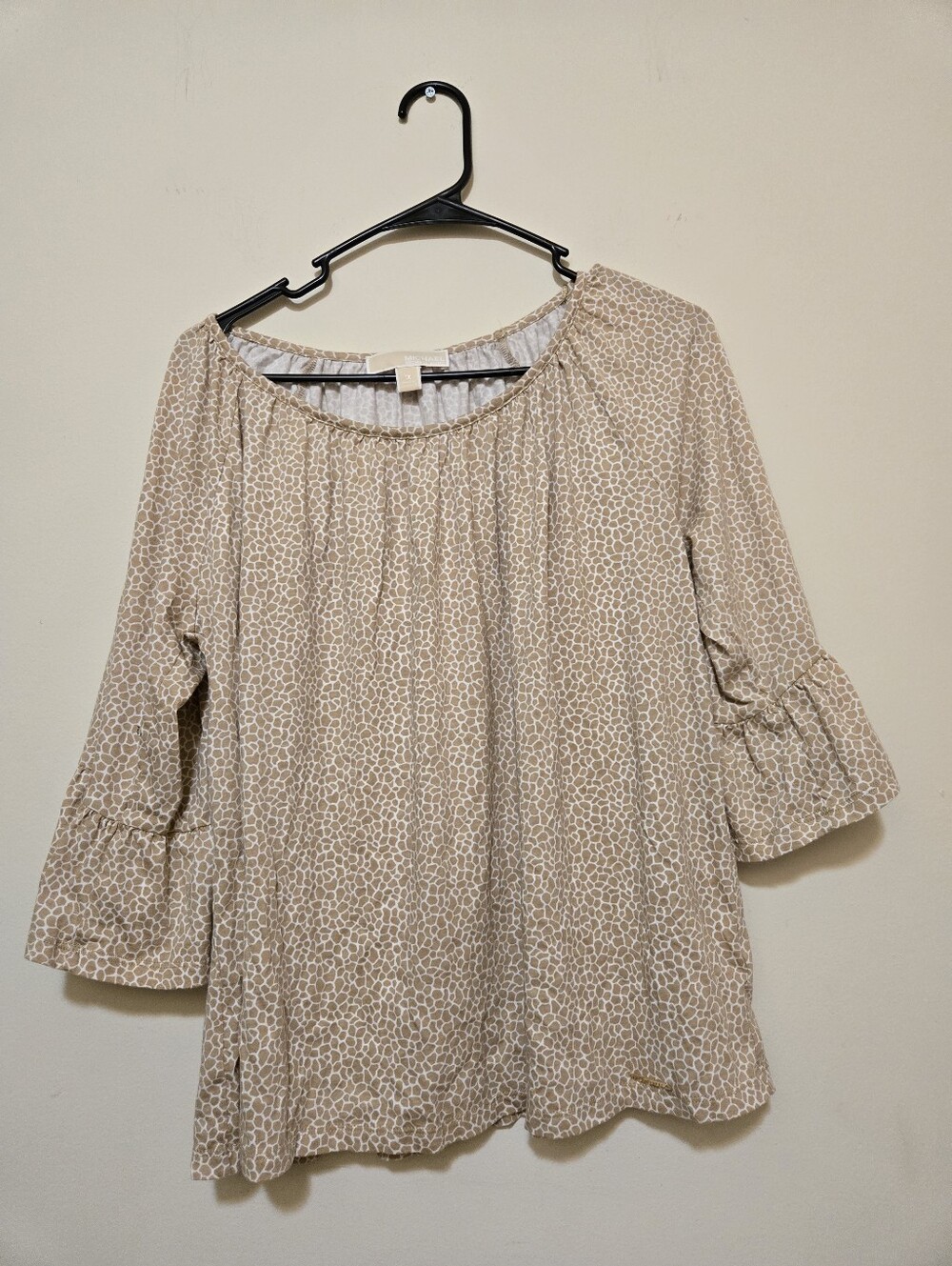 Michael Kors Beige Printed Ruffle-Sleeve Tunic Top